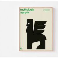 Mythology Persia Sphinx Poster Print Mid Century Modern Assyria Lamassu Canada Expo Bauhaus Löwe Iranian Pegasus Persepolis Dragon Zoroaster von BoldModern