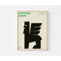 Mythology Persia Sphinx Poster Print Mid Century Modern Assyria Lamassu Bauhaus Löwe Iranian Reza Pahlavi Persepolis Dragon Zoroaster von BoldModern