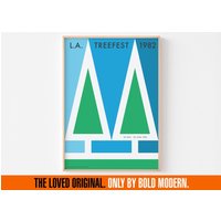 Treefest 1982 Plakatdruck Mid Century Modern California Surfing Skandinavisch Bauhaus Segeln Pastellfarben Baum Armin Hofmann Memphis Design von BoldModern