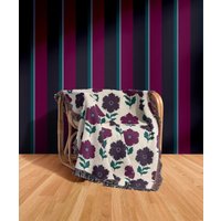 Baumwoll Gewebte Decke, Molly Floral Block Print, Elfenbein Marineblau Beere Rosa, Boho Wohndekor, Gemütliche Geschenk Für Sie, Franse Baumwoll Gewebte Decke, Molly Floral Block Print, Elfenbein Marineblau Beere Rosa, Boho Wohndekor, Gemütliche Geschenk Für Sie, Franse von BoldieHome