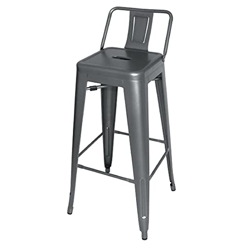 Bolero Bistro-Hocker mit Rückenlehne (4er-Pack), Grau, Stahl pulverbeschichtet, Sitzhöhe: 770 mm, Hocker für den Innen- und Außenbereich - Restaurant, Bars, Clubs & Heimgebrauch, DM935 von Bolero