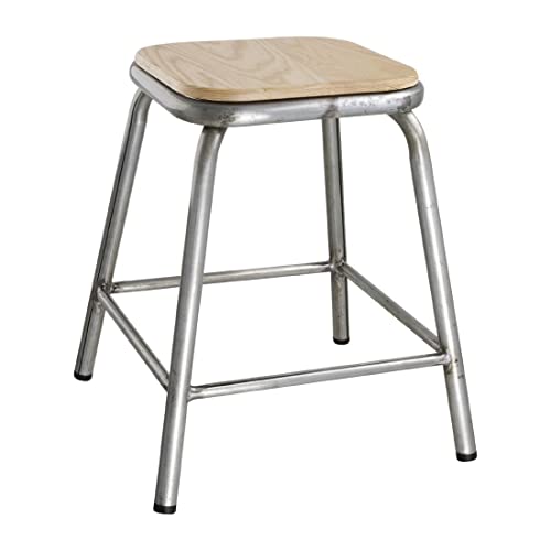 Bolero Cantina lage stalen kruk met houten zitting gegalvaniseerd (Box 4) von Bolero