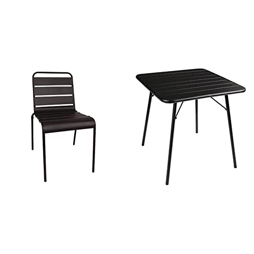 Bolero Tisch- und Stuhlset aus Stahl mit Latten - Schwarz von Bolero