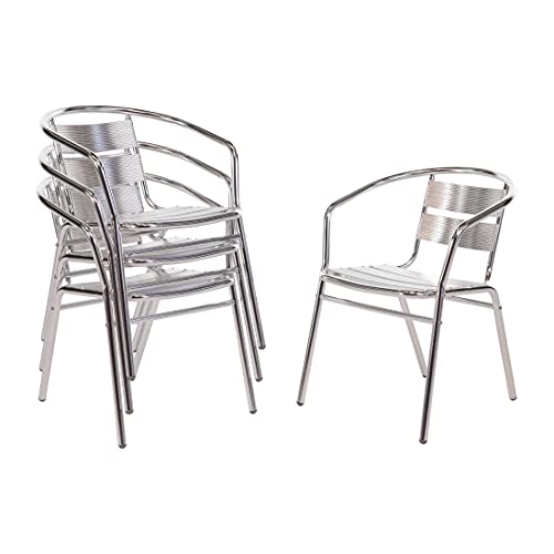 Bolero Aluminium Stapelstühle (4er Pack), Silber, Innen-/Außenbereich, Aluminiumrahmen und -sitz, klassischer Industriestil, rostfrei, Sitzhöhe: 450mm, Café Bistro Home Furniture, U419 von Bolero