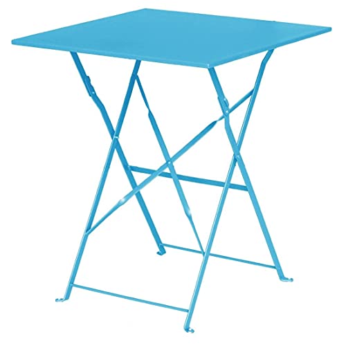 Bolero Klappbarer quadratischer Tisch für den Innen- und Außenbereich, Seaside Blue, pulverbeschichteter Stahlrahmen und -platte, 710(H) x 600(B) x 600(T)mm, gewerbliche Nutzung, GK985 von Bolero