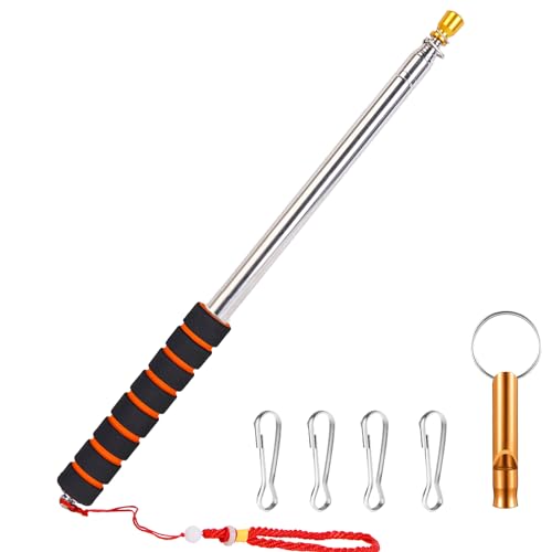 Boliyoooki 3-Meter Teleskop-Fahnenstange, tragbare Teleskop-Fahnenstange Fahnenmast aus Edelstahl mit rutschfestem Griff, Clip und faltbarem Zeigestab für Camping,Reiseleiter, Feste(Orange Rot) von Boliyoooki