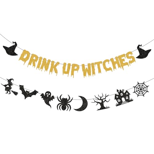 Drink Up Witches Banner Halloween Hexen Banner Hexen Halloween Banner für Hexen Party Dekorationen (Gold) von Boliyoooki
