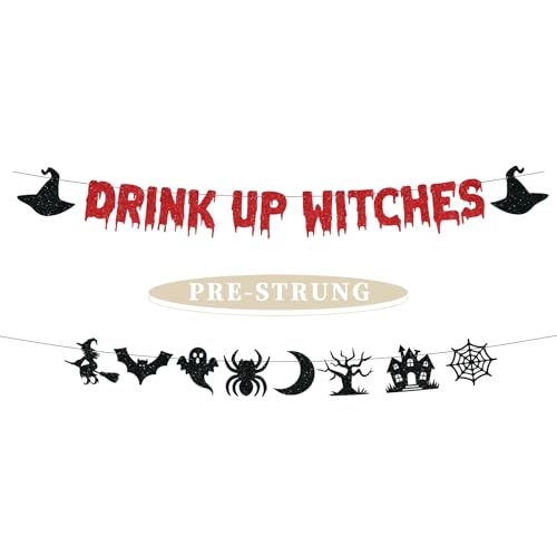 Drink Up Witches Banner Halloween Hexen Banner Hexen Halloween Banner für Hexen Party Dekorationen (Rot) von Boliyoooki