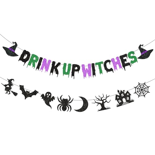 Drink Up Witches Banner Halloween Hexen Banner Hexen Halloween Banner für Hexen Party Dekorationen (gemischte Farben) von Boliyoooki