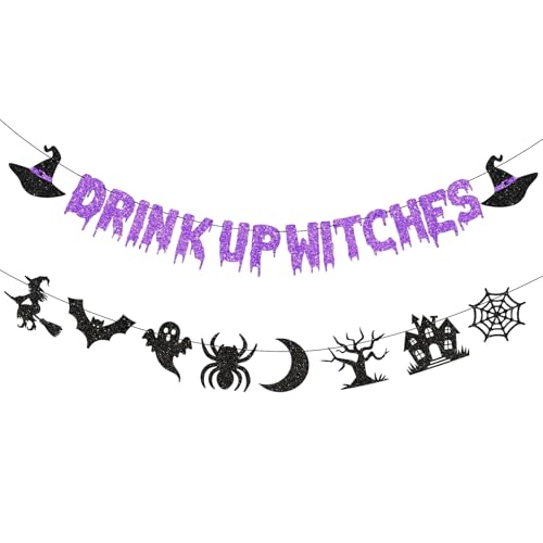 Drink Up Witches Banner Halloween Hexen Banner Hexen Halloween Banner für Hexen Party Dekorationen (lila) von Boliyoooki