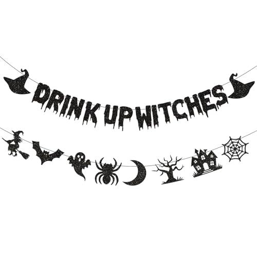 Drink Up Witches Banner Halloween Hexen Banner Hexen Halloween Banner für Hexen Party Dekorationen (schwarz) von Boliyoooki