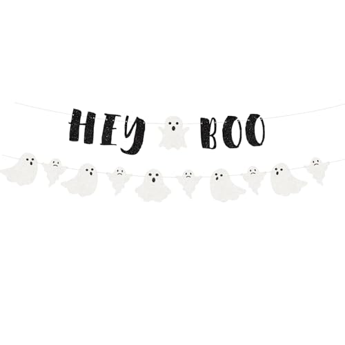 Hey Boo Glitter Ghost Banner - Happy Halloween Party Supplies (Schwarz) von Boliyoooki