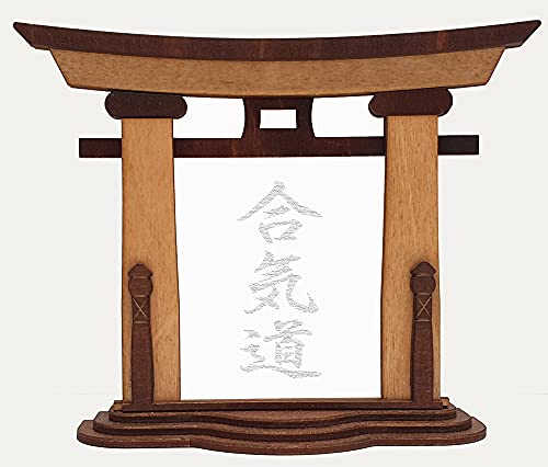Tanno Design® Japan Torii Tor Hisa mit Kanji 05 - Aikido - Japanisches Standbild Natur/braun von Bollicar