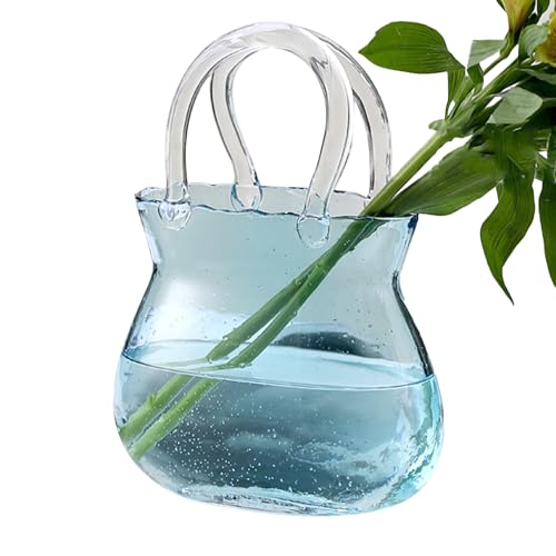 Blumen Glas Handtasche Vase, Klare Glas-Tasche Vase, Taschenvase Glasvasen Mit Griffen, Reative Handtaschen Förmige Klarglas Vases, Multifunktionale Klarglasvase für Heimdekoration, Hochzeit von Bollisate