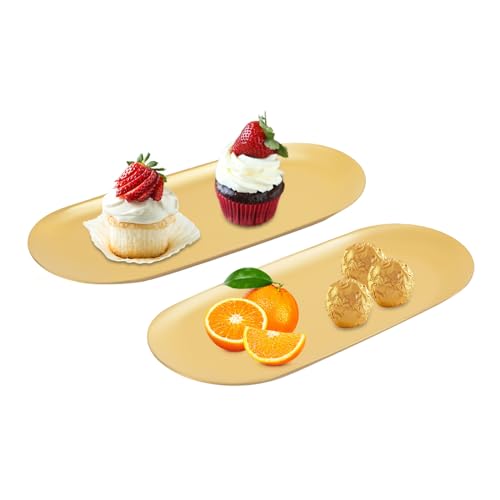 Dekotablett Tablett Serviertablett Servierteller 2 Stück Kleine Gegenstände Tablett Ovale Kosmetik Dekotablett Teller Tablett Dekoteller für Schmuck Kosmetik Kerzen Dessertständer Teller (Gold) von Bollomgy