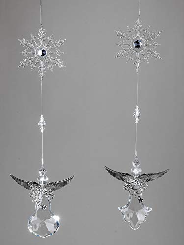Bollweg 2er Set Acryl Hänger Schneeflocke mit Engel 38cm Fensterdeko Weihnachten Deko Transparenter Fensterschmuck Weihnachtsdekoration hängend Dekohänger Herbst und Winter von Bollweg