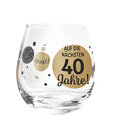 Trinkglas, Whiskyglas, Wasserglas oder auch Weinglas mit Spruch zum 40. Geburtstag Auf 40"" von Bollweg