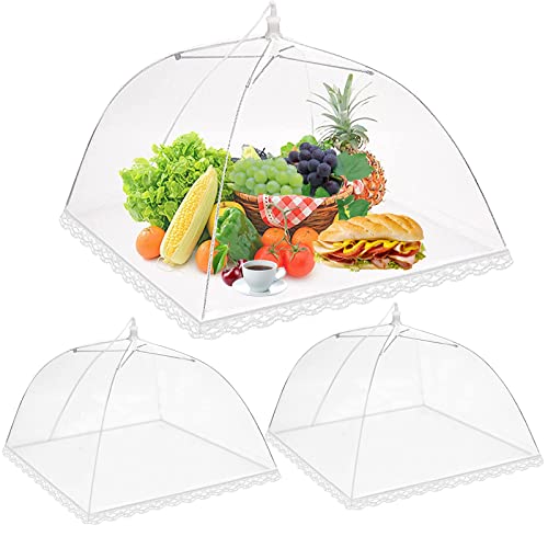 BoloShine 3 Stück Fliegenhaube, Faltbare Lebensmittel Fliegenschirm Abdeckhaube, Netzschutz Speiseschirm Lebensmittel Abdeckung Zelt für Picknick, Essen, Obst, BBQ (Weiß, 32x32x19 cm) von BoloShine