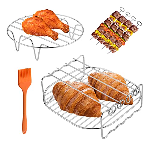 BoloShine Airfryer Skewer Rack, 2 Stück 304 Edelstahl Dehydrate Rack Mehrzweck-Doppelschicht-Rack mit Spießen, Heißluftfritteuse Gestell für Kochen Grillen Dehydrieren von Obst Fleisch von BoloShine