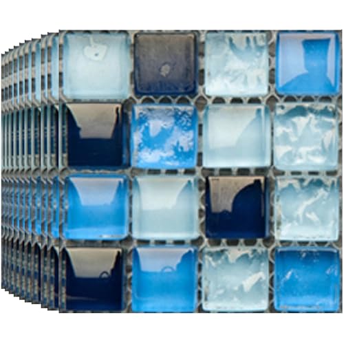 BoloShine Fliesenaufkleber 30 Stück, Wasserfest Selbstklebende Fliesenfolie Wandaufkleber Wandfliesen für Küche und Bad, Mosaik Vinyl Klebefliesen Folie Fliesenoptik Dekor(10x10cm) (Blau) von BoloShine