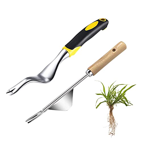BoloShine Handjäter Werkzeug, 2 Stück Garten Unkraut Werkzeug Unkrautstecher Edelstahl Manueller Löwenzahnentferner Werkzeug Unkraut Abzieher Unkrautstecher Gartengeräte für Gärtner Rasen von BoloShine