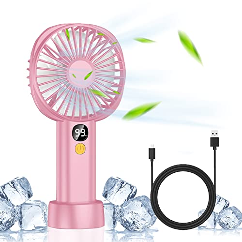 BoloShine Handventilator, Mini USB Ventilator Tragbarer Tischventilator 5000mAh Aufladbar Batterie Lüfter, 5 Einstellbare Geschwindigkeiten Leise Fans für Reisen Büro Zuhause Draußen (Rosa) von BoloShine