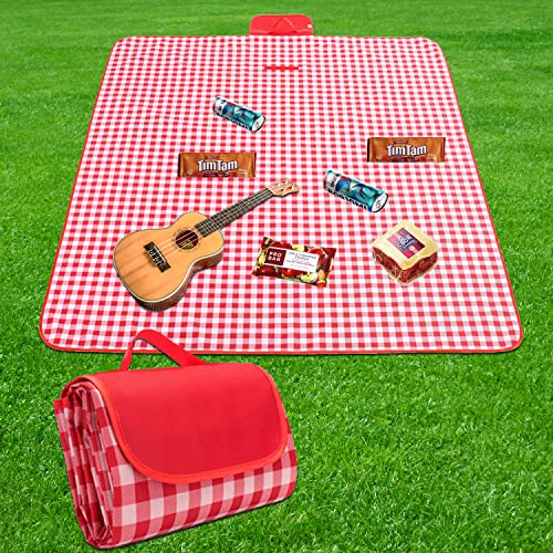BoloShine Picknickdecke, 200 x 200 cm Stranddecke wasserdichte Sanddichte Picknick-Matte, Picknick Matte Campingdecke Wärmeisoliert mit Tragegriff für Picknick Strand Park Wanderungen(Rot) von BoloShine