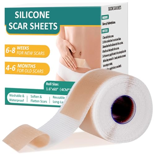 Silikon Narbenpflaster, Wiederverwendbar Silicone Scar Tape (1.6" x 60"-1.5M), Atmungsaktiv & Wasserfest, Silikon-Narbenband für Narben Durch C-Sektion Operationen Verbrennungen Keloid Akne von BoloShine