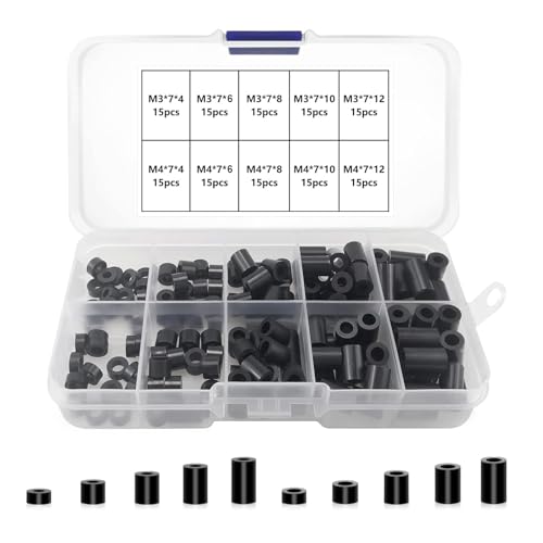 150stk ABS Runde Abstandshalter Sortiment Kit Weiß Isolierung Abstandshalter für M3, M4 Schrauben Nylon Spalte Abstandshalter Abstandshalter mit Kunststoffkasten (schwarz) von Boloest