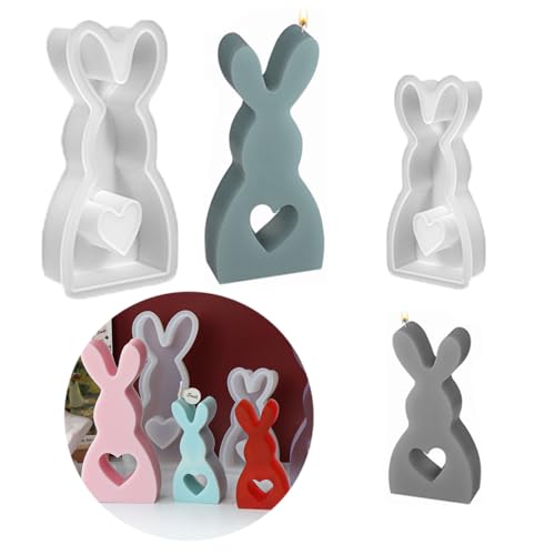 2 Stück Gießform Ostern, Silikonformen Gießformen, Silikonform Hase, Silikonform Ostern, 3D Osterhase Silikonform für Fondant, Gips, Sojawachs Kerzen, Seife, Handwerk (Groß + Klein) von Bolosa