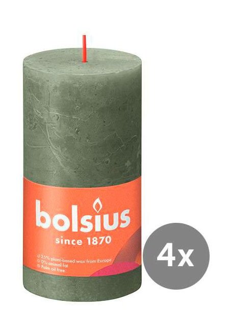 4er Pack Stumpenkerze 130/68 Rustik Shine olivengrün 70 von Bolsius