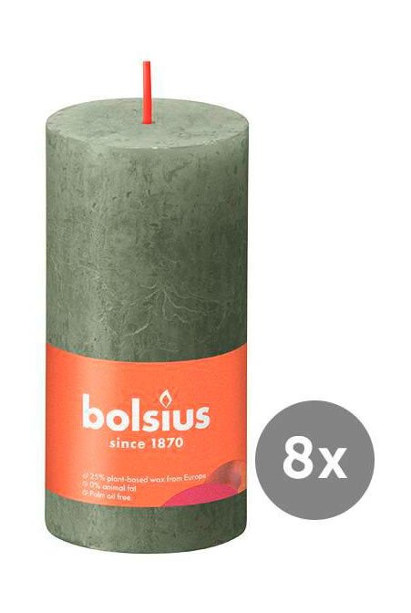 8er Pack Stumpenkerze 100/50 Rustik Shine olivengrün 70 von Bolsius