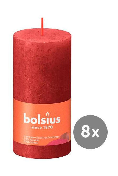 8er Pack Stumpenkerze 100/50 Rustik Shine zartes rot 41 von Bolsius
