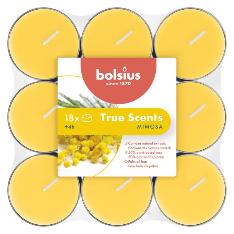 Bolsius Duft-Teelichte Alu 4 Stunden 18er Pack True Scents Mimose von Bolsius