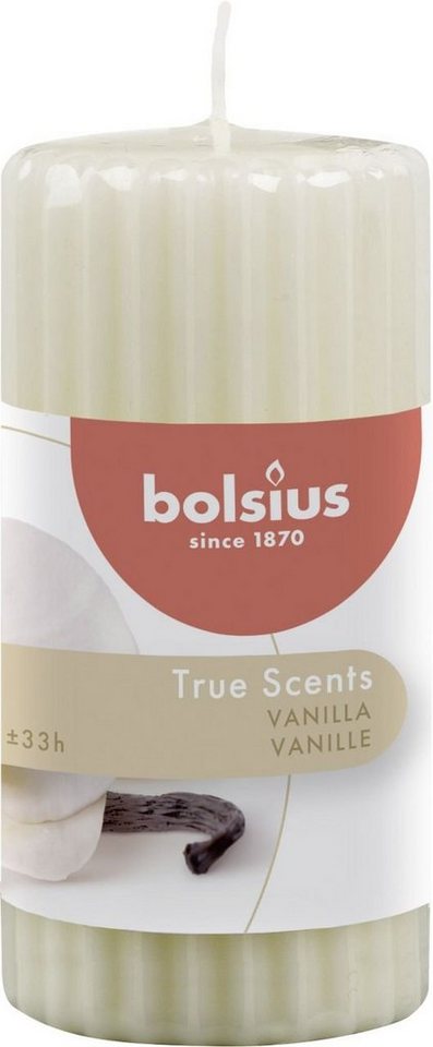 Bolsius LED-Christbaumkerzen Bolsius Duft Stumpenkerze geriffelt Vanille weiß von Bolsius
