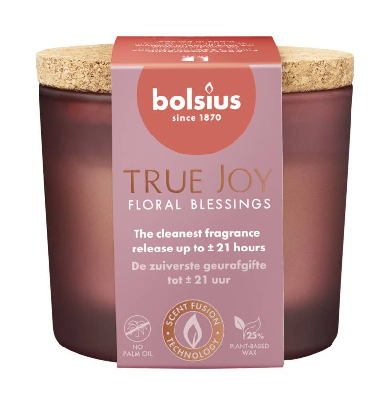 Bolsius Duftkerze True Joy Floral Blessings 8 cm im Glas mit Korkdeckel von Bolsius