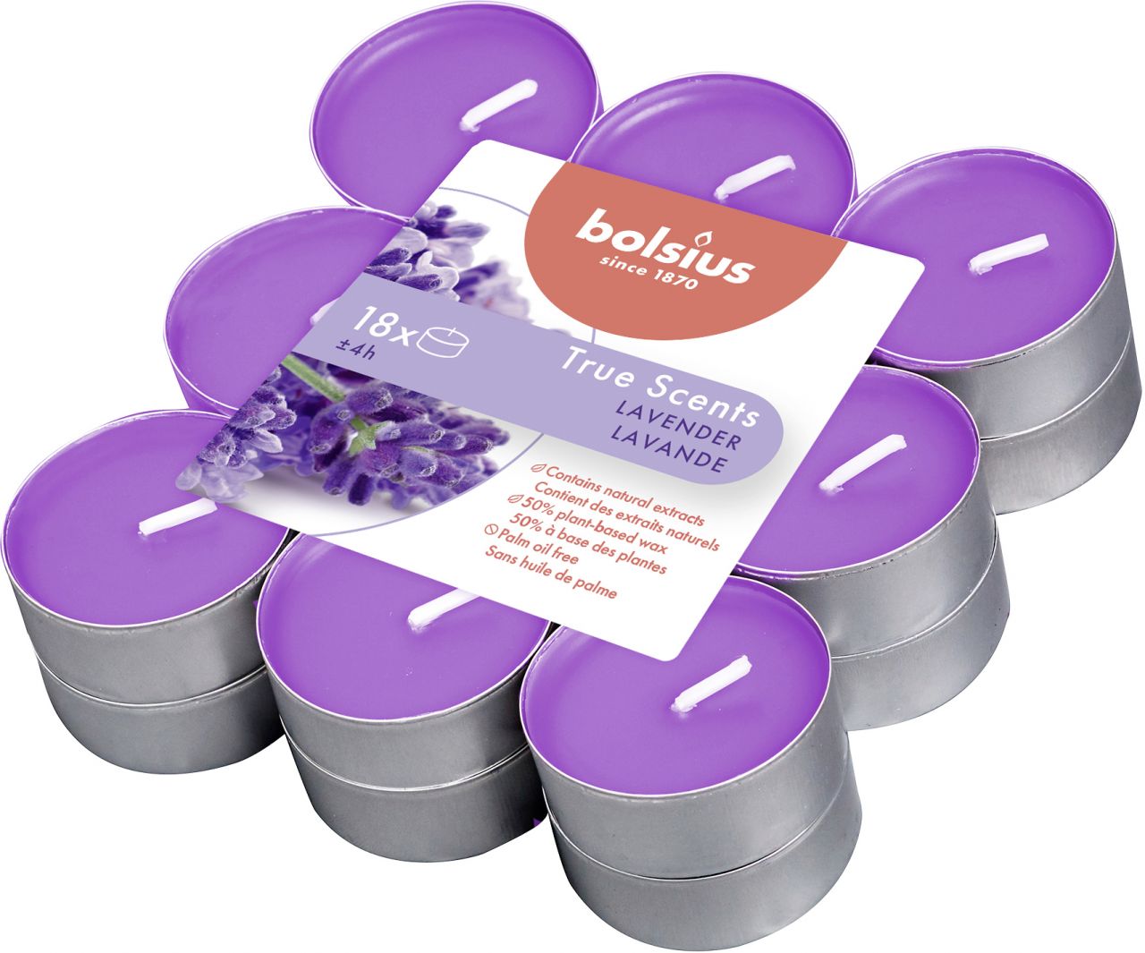 Bolsius Duftteelichter Lavendel, Höhe 1,15 cm, Ø 3,1 cm, 18er Pack von Bolsius