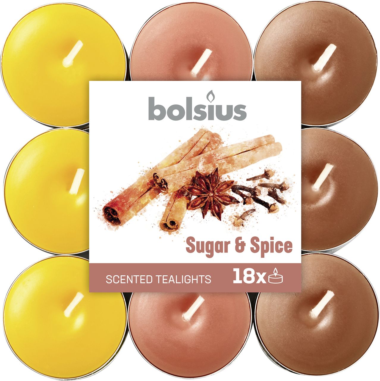 Bolsius Duftteelichter Zucker + Zimt Ø 3,8 cm, 18er Pack von Bolsius