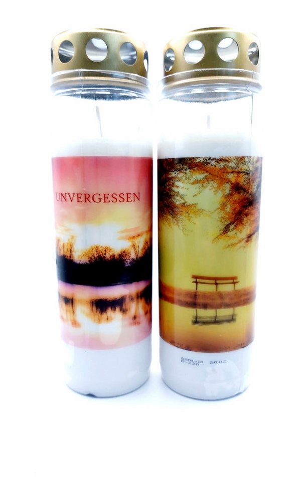 Bolsius Grabkerze Grablicht, Gedenklicht, Grabschmuck, große Trauerkerze mit Bild (2-tlg., Grablicht ca. 90 Stunden Brenndauer), Grablicht für Friedhof von Bolsius