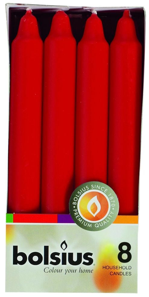 Bolsius Haushaltskerzen rot, Höhe 18 cm, Ø 2,13 cm, 8er Pack von Bolsius