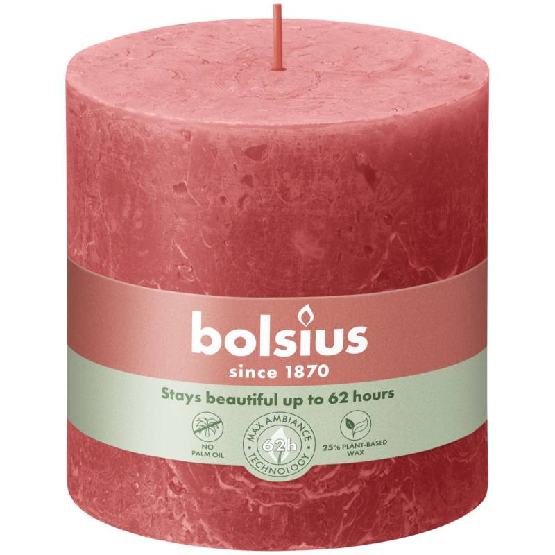 Bolsius Rustik Stumpenkerzen rosa Blüte, Höhe: 10 cm, Ø 10 cm von Bolsius