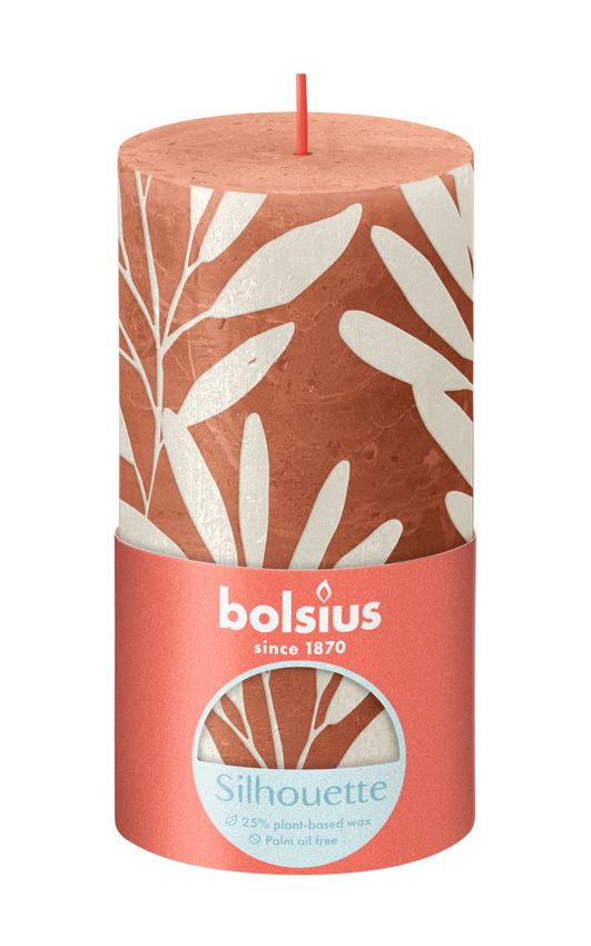 Bolsius Rustik Stumpenkerze Silhouette Rostiges Rosa + Salbei 13 cm von Bolsius