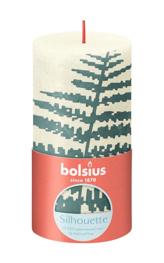 Bolsius Rustik Stumpenkerze Silhouette Weiche Perle+Farn 13 cm von Bolsius