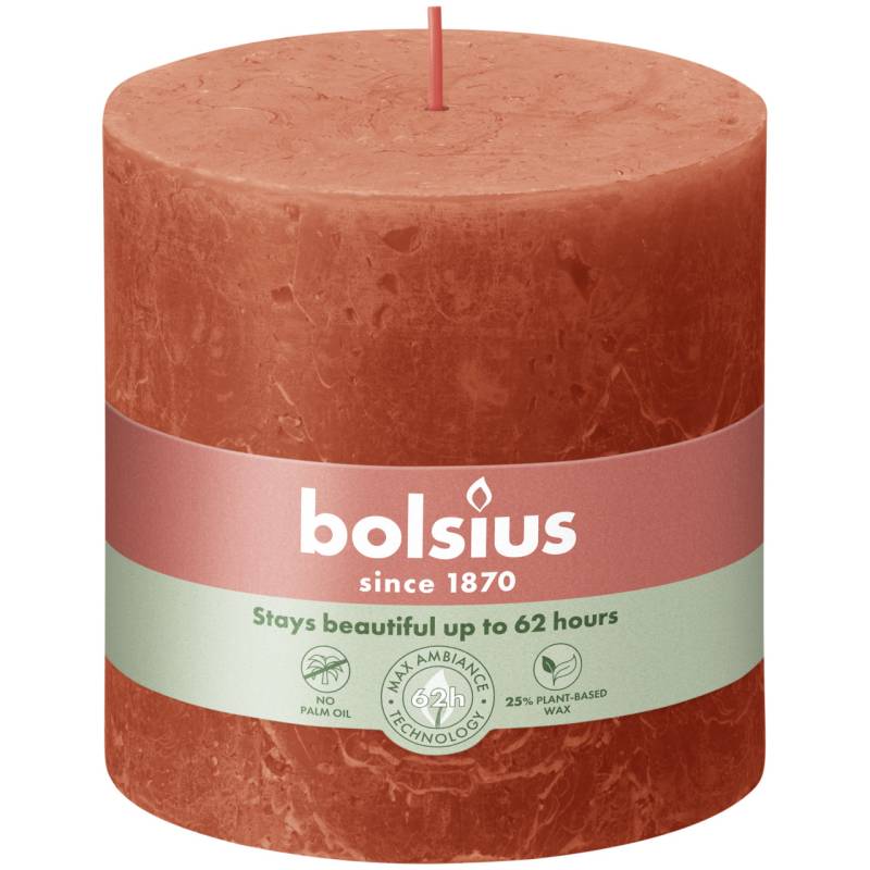 Bolsius Rustik Stumpenkerze herbstliches orange, Höhe: 10 cm, Ø 10 cm von Bolsius
