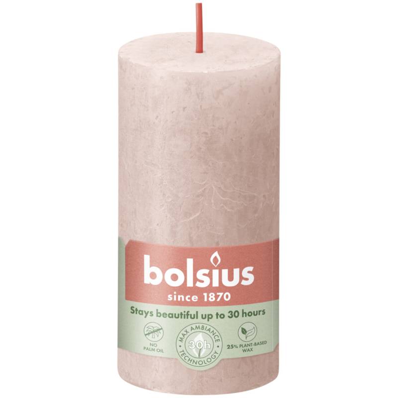 Bolsius Rustik Stumpenkerze nebeliges Rosa, Höhe: 10 cm, Ø 5 cm von Bolsius