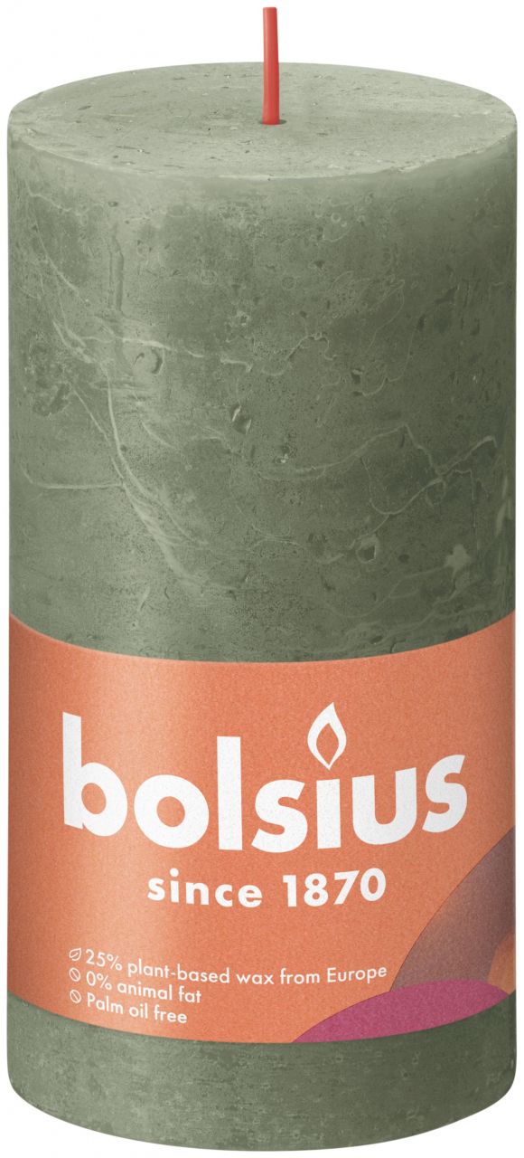 Bolsius Rustik Stumpenkerze olivengrün, Höhe: 13 cm, Ø 6,8 cm von Bolsius