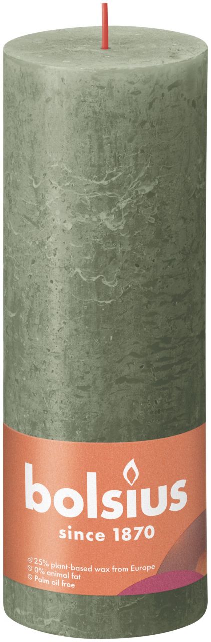 Bolsius Rustik Stumpenkerze olivengrün, Höhe: 19 cm, Ø 6,8 cm von Bolsius