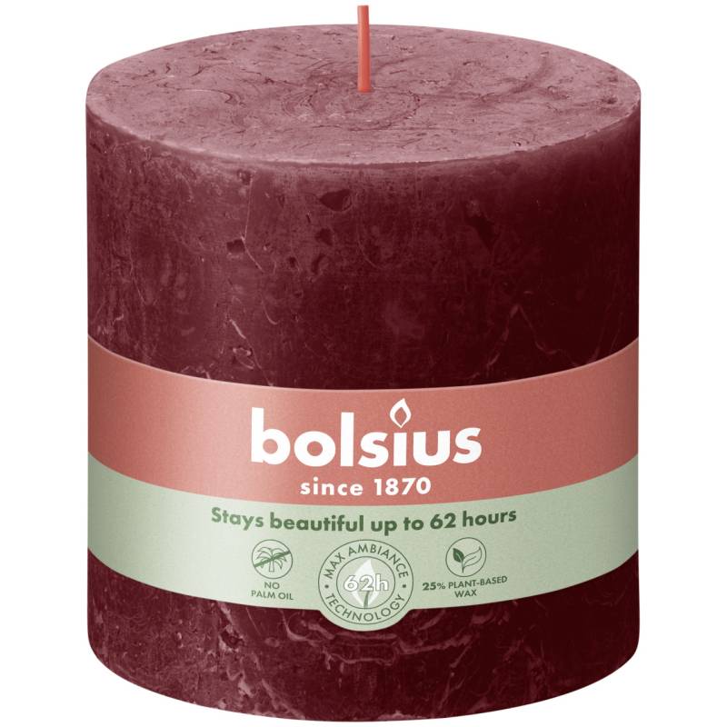 Bolsius Rustik Stumpenkerze samtrot, Höhe: 10 cm, Ø 10 cm von Bolsius