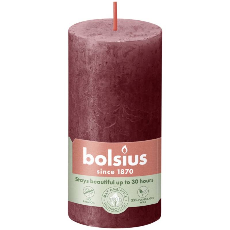 Bolsius Rustik Stumpenkerze samtrot, Höhe: 10 cm, Ø 5 cm von Bolsius