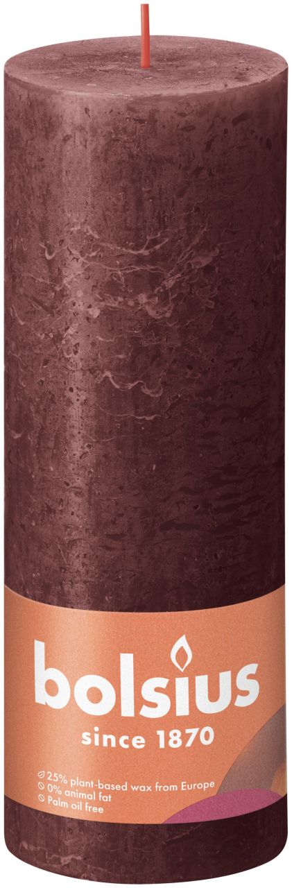 Bolsius Rustik Stumpenkerze samtrot, Höhe: 19 cm, Ø 6,8 cm von Bolsius
